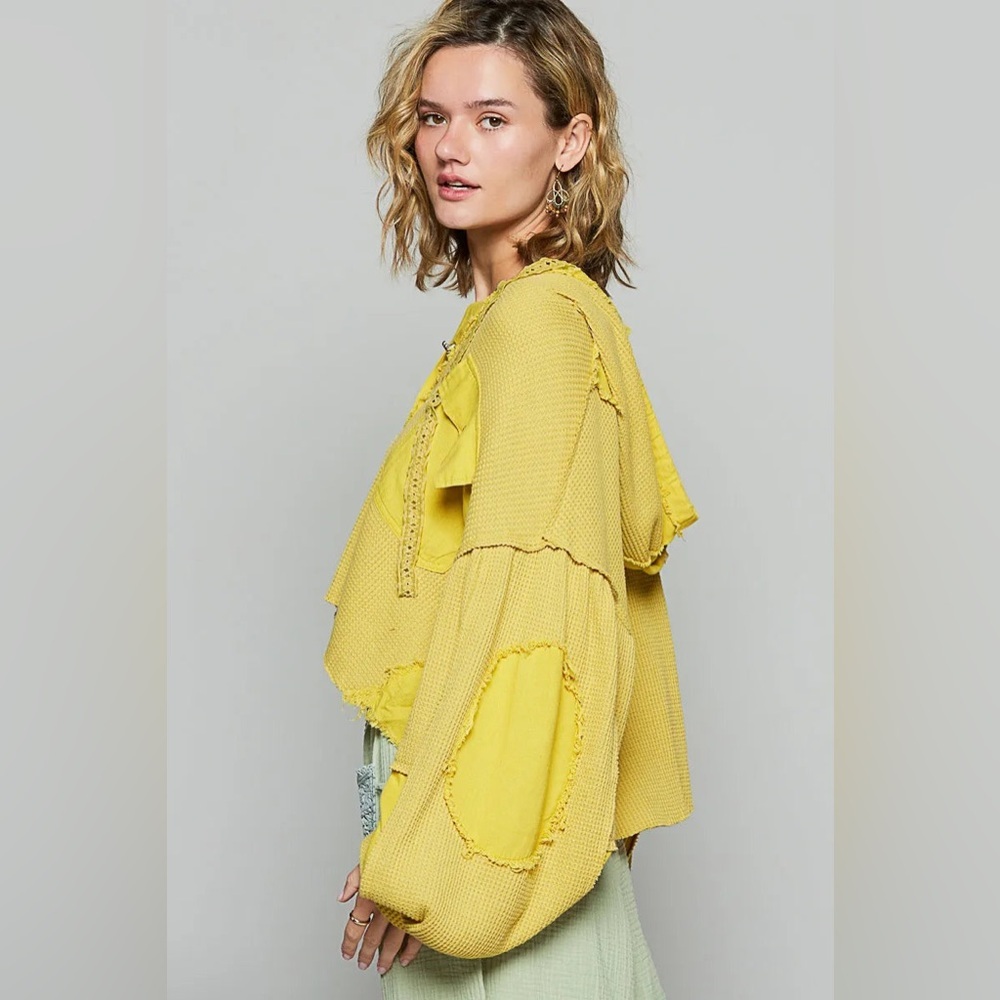 🍓 POL “ Whimsical Waffleknit “ Hoodie | Yellow - Picture 3 of 4